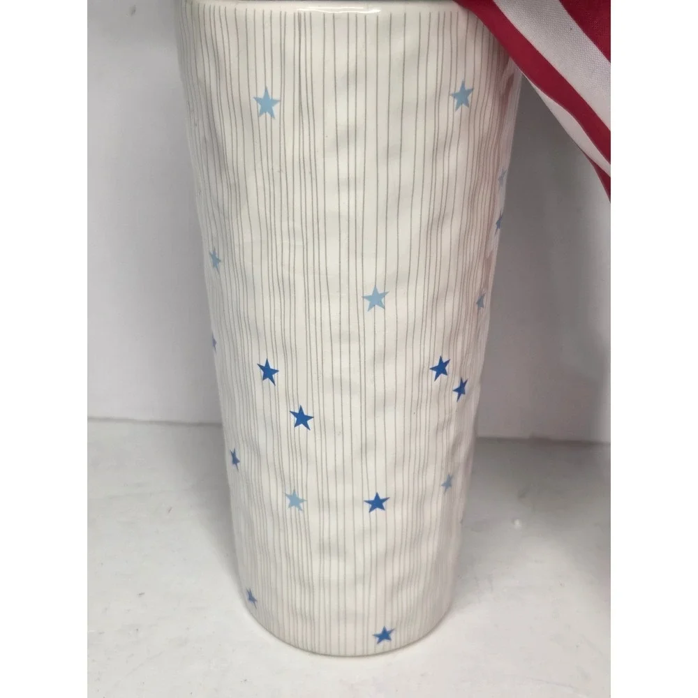Blue Stars Ceramic Flower Vase Americana‎ Patriotic Decor or New Baby Boy Birth